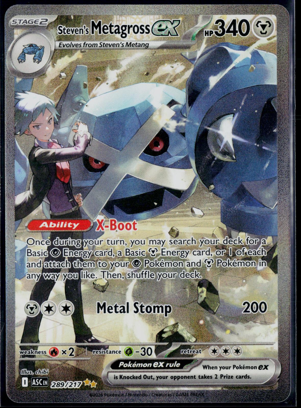 STEVEN'S METAGROSS EX 289/217 POKEMON ASCENDED HEROES HOLO NM
