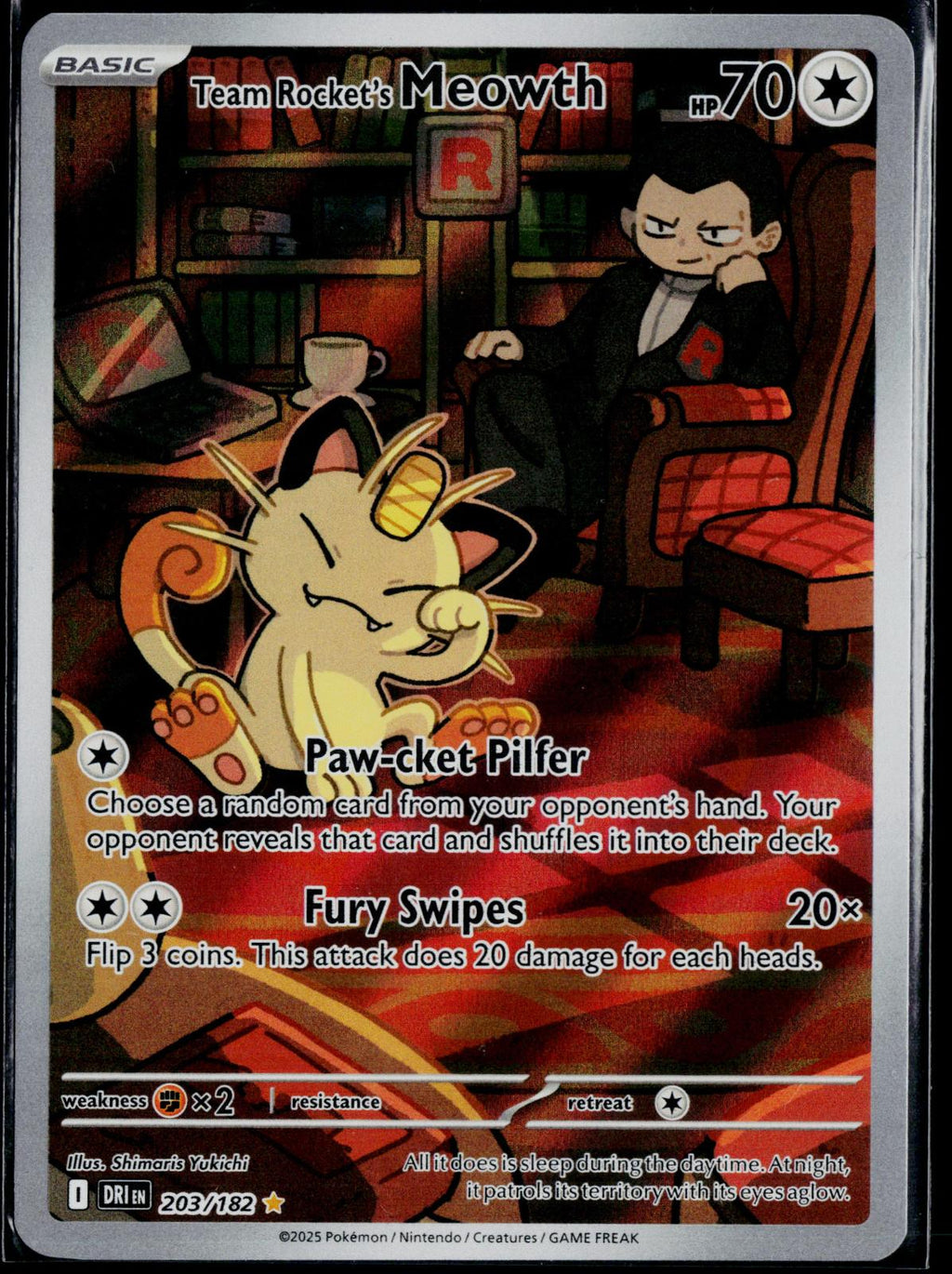 TEAM ROCKET'S MEOWTH 203/182 POKEMON DESTINED RIVALS ILLUSTRATION RARE NM