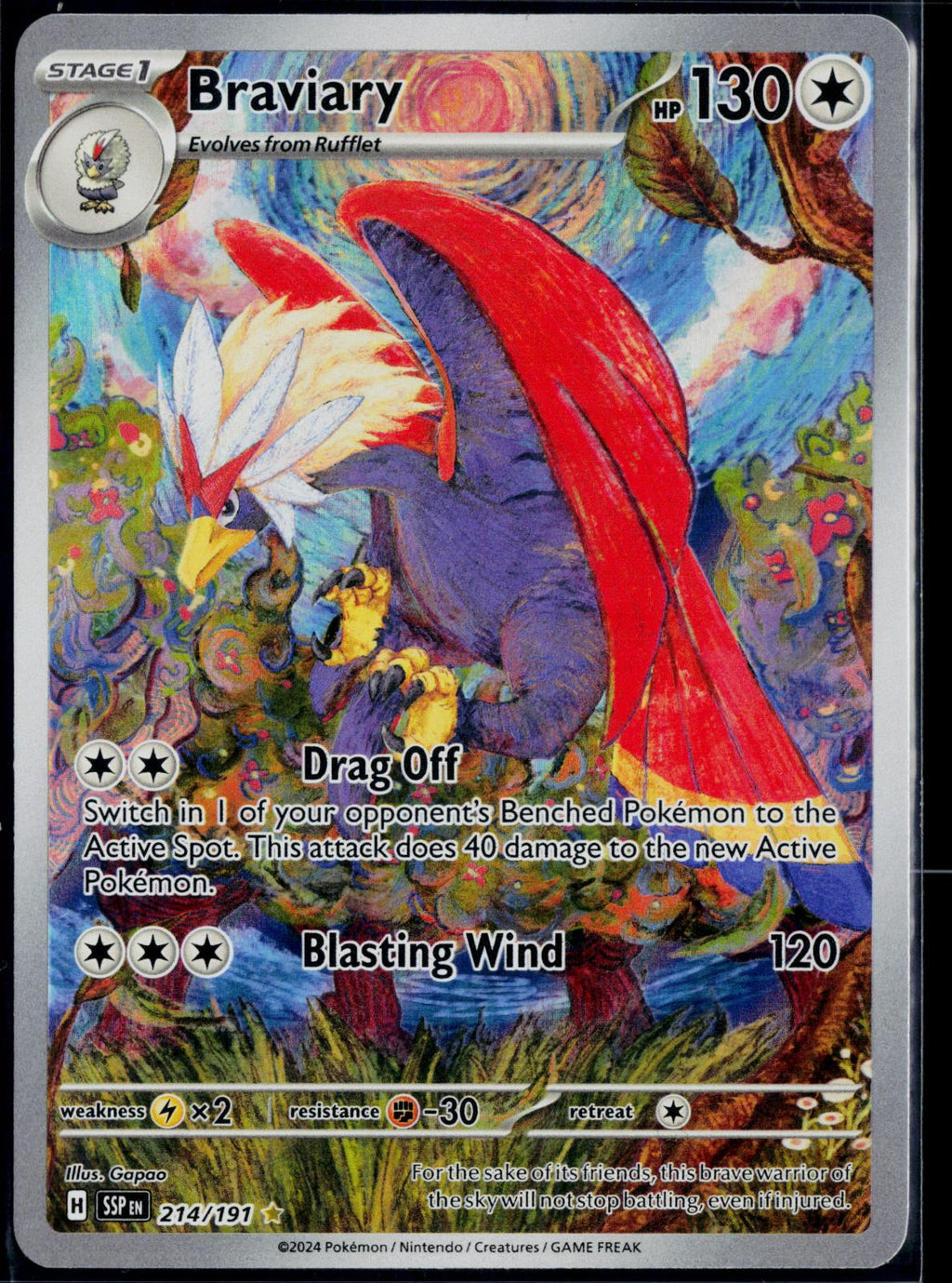 BRAVIARY 214/191 POKEMON SURGING SPARKS ILLUSTRATION RARE NM