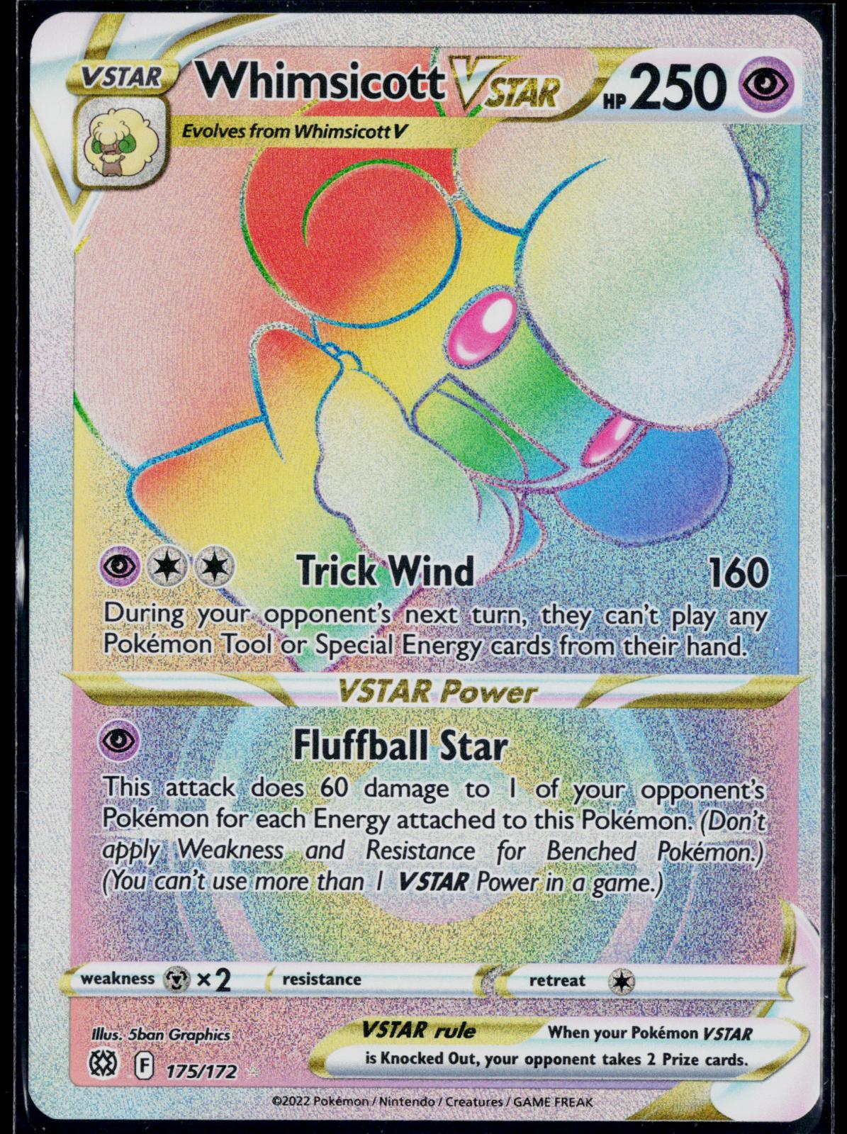 WHIMSICOTT VSTAR 175/172 POKEMON BRILLIANT STARS RAINBOW RARE HOLO NM