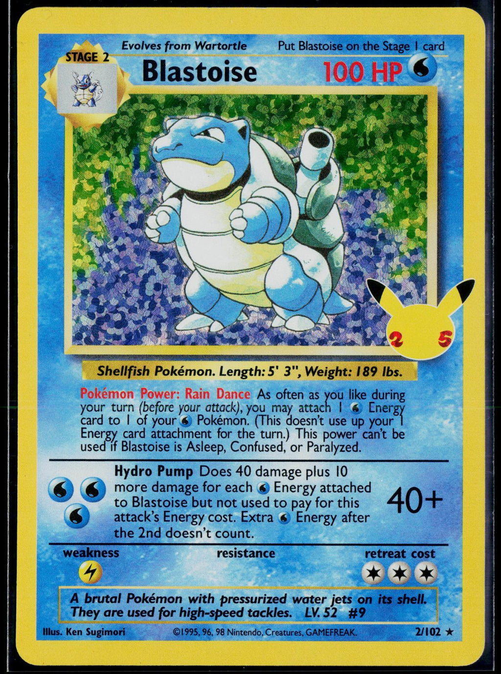 BLASTOISE 2/102 POKEMON CELEBRATIONS: CLASSIC COLLECTION HOLO NM
