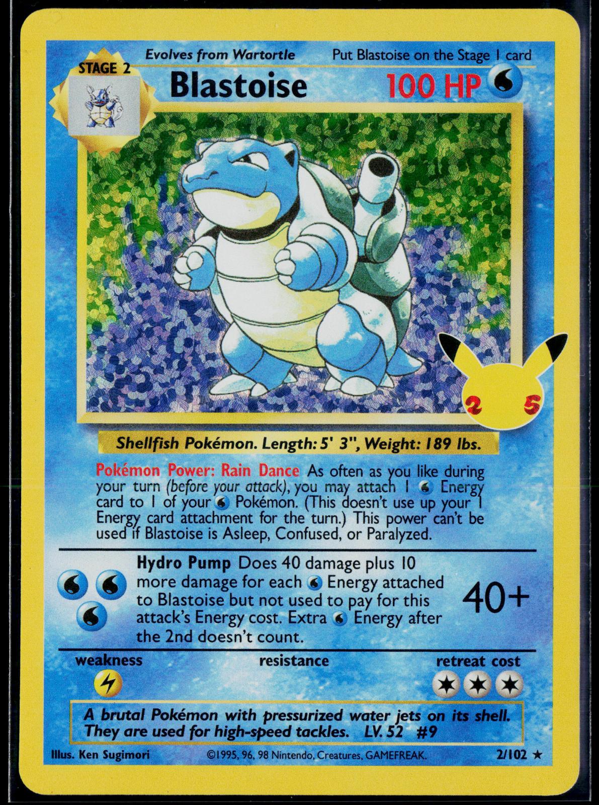 BLASTOISE 2/102 POKEMON CELEBRATIONS: CLASSIC COLLECTION HOLO NM