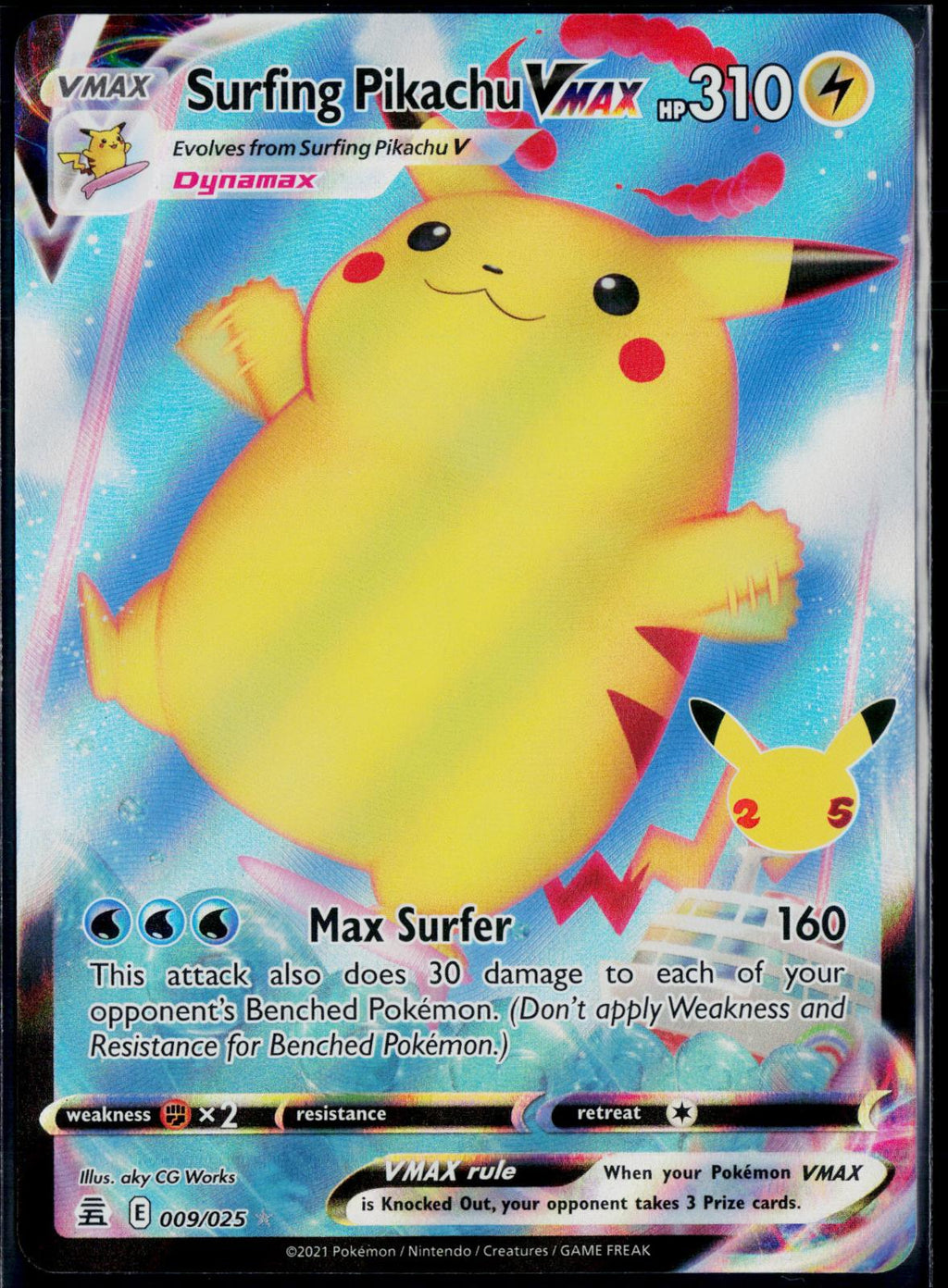 SURFING PIKACHU VMAX 009/025 POKEMON CELEBRATIONS HOLO VMAX RARE NM