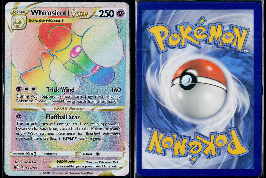 WHIMSICOTT VSTAR 175/172 POKEMON BRILLIANT STARS RAINBOW RARE HOLO NM
