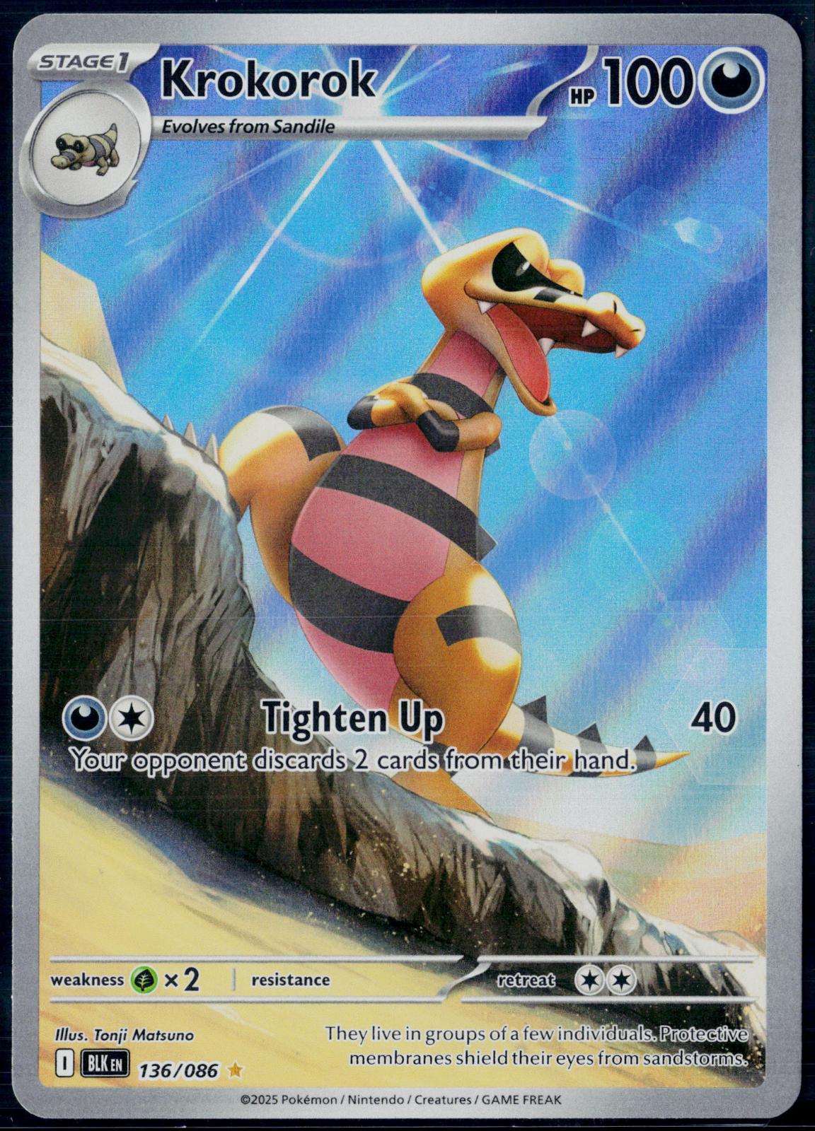 KROKOROK 136/086 POKEMON BLACK BOLT HOLO ILLUSTRATION RARE HOLO NM