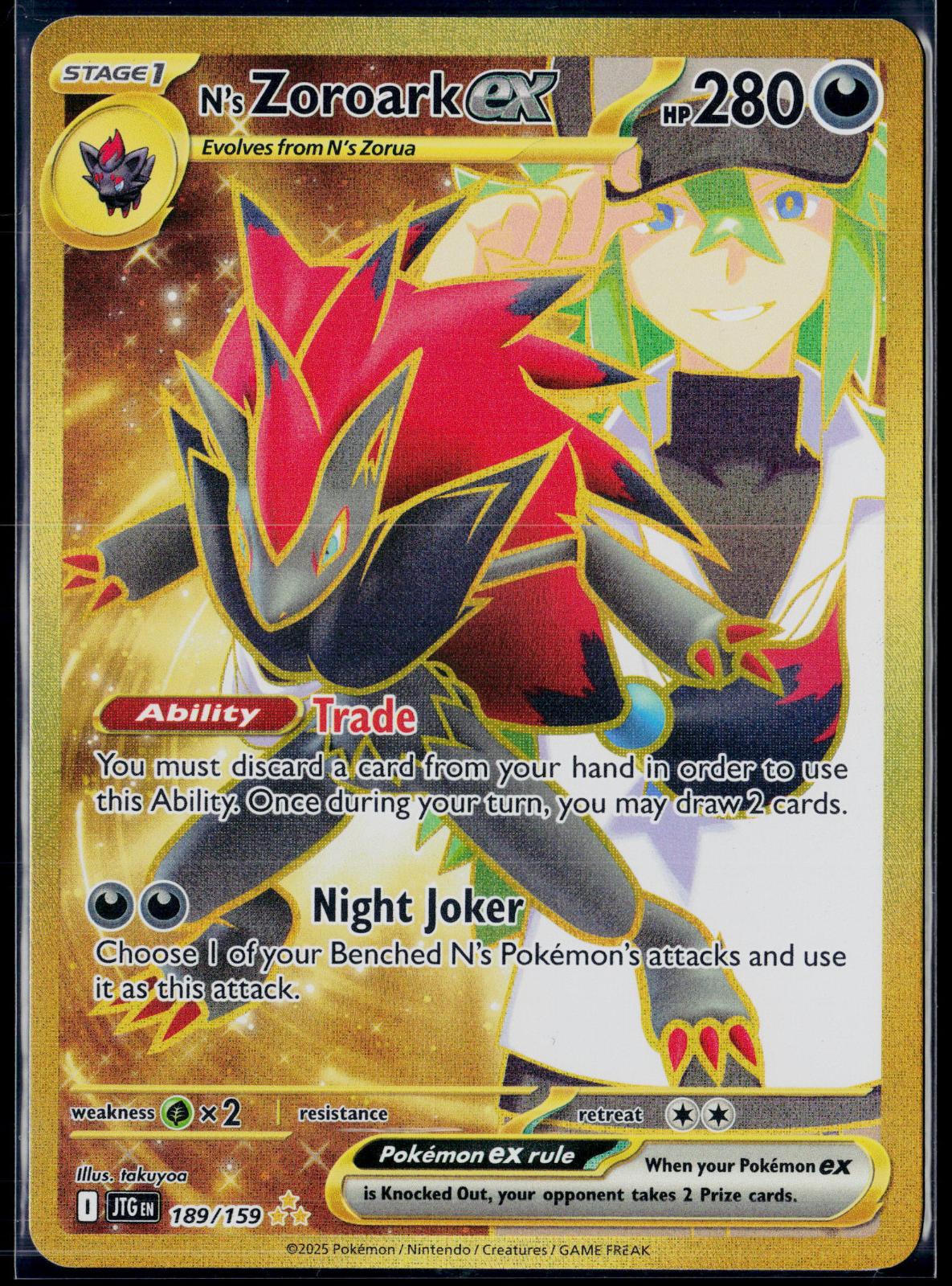 N'S ZOROARK EX 189/159 POKEMON JOURNEY TOGETHER HYPER RARE HOLO NM