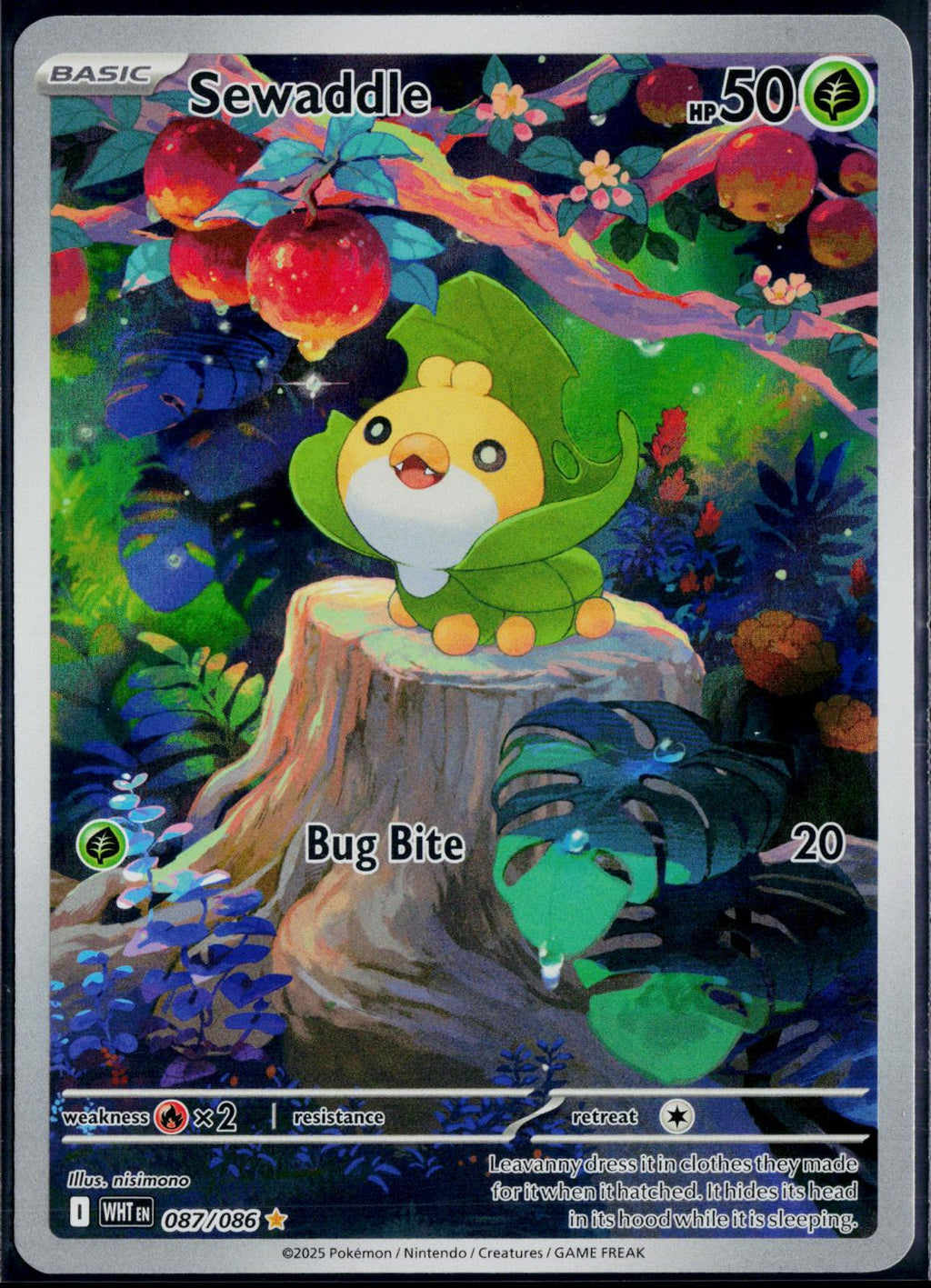 SEWADDLE 087/086 🐬 POKEMON WHITE FLARE IR ☀️ HOLO NM/M 🌴