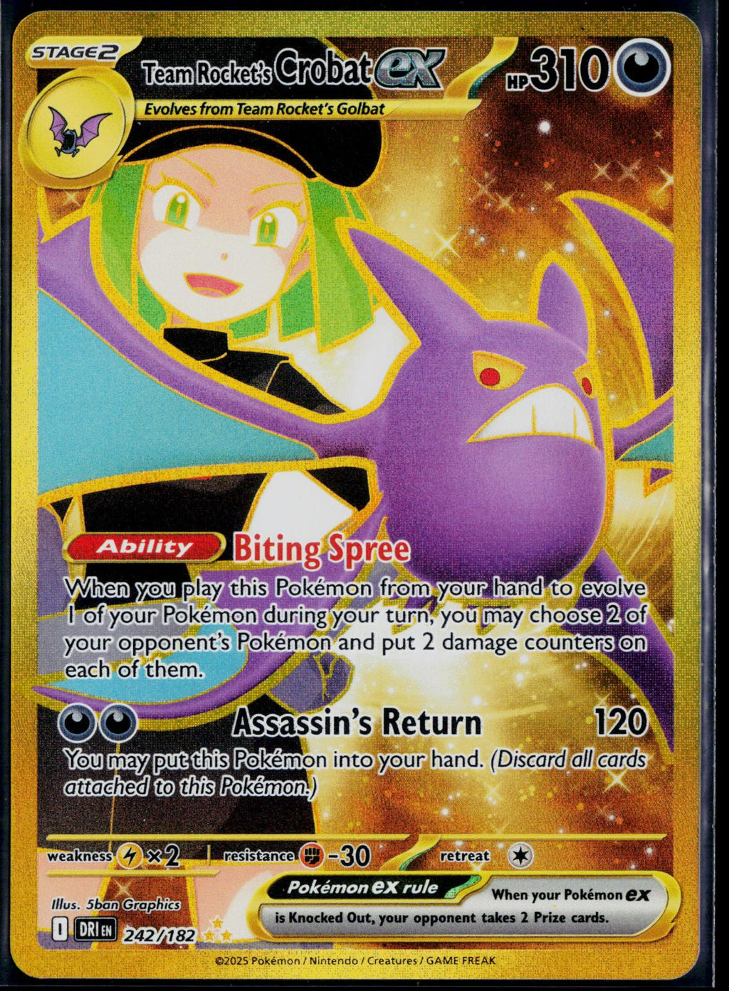 TEAM ROCKET'S CROBAT EX 242/182 🐬 POKEMON DESTINED RIVALS HR ☀️ HOLO NM/M 🌴