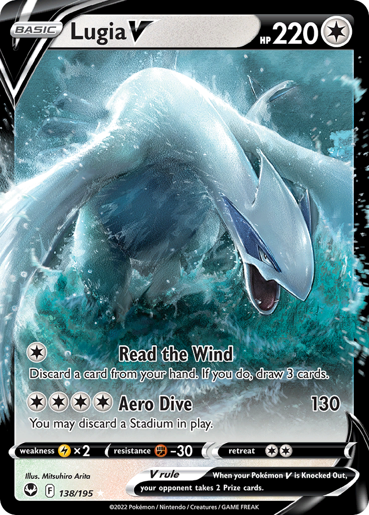 LUGIA V 138/195 🐬 POKEMON SILVER TEMPEST HOLO V RARE ☀️ NM/M 🌴