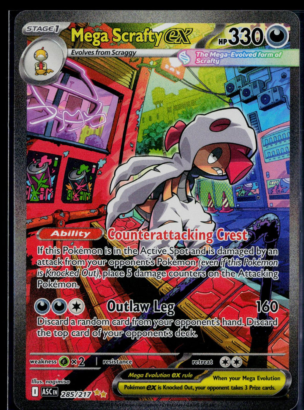 MEGA SCRAFTY EX 285/217 POKEMON ASCENDED HEROES HOLO NM