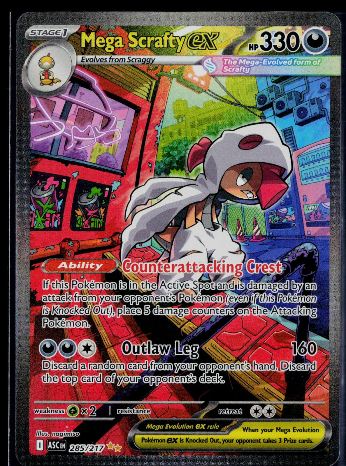MEGA SCRAFTY EX 285/217 POKEMON ASCENDED HEROES HOLO NM
