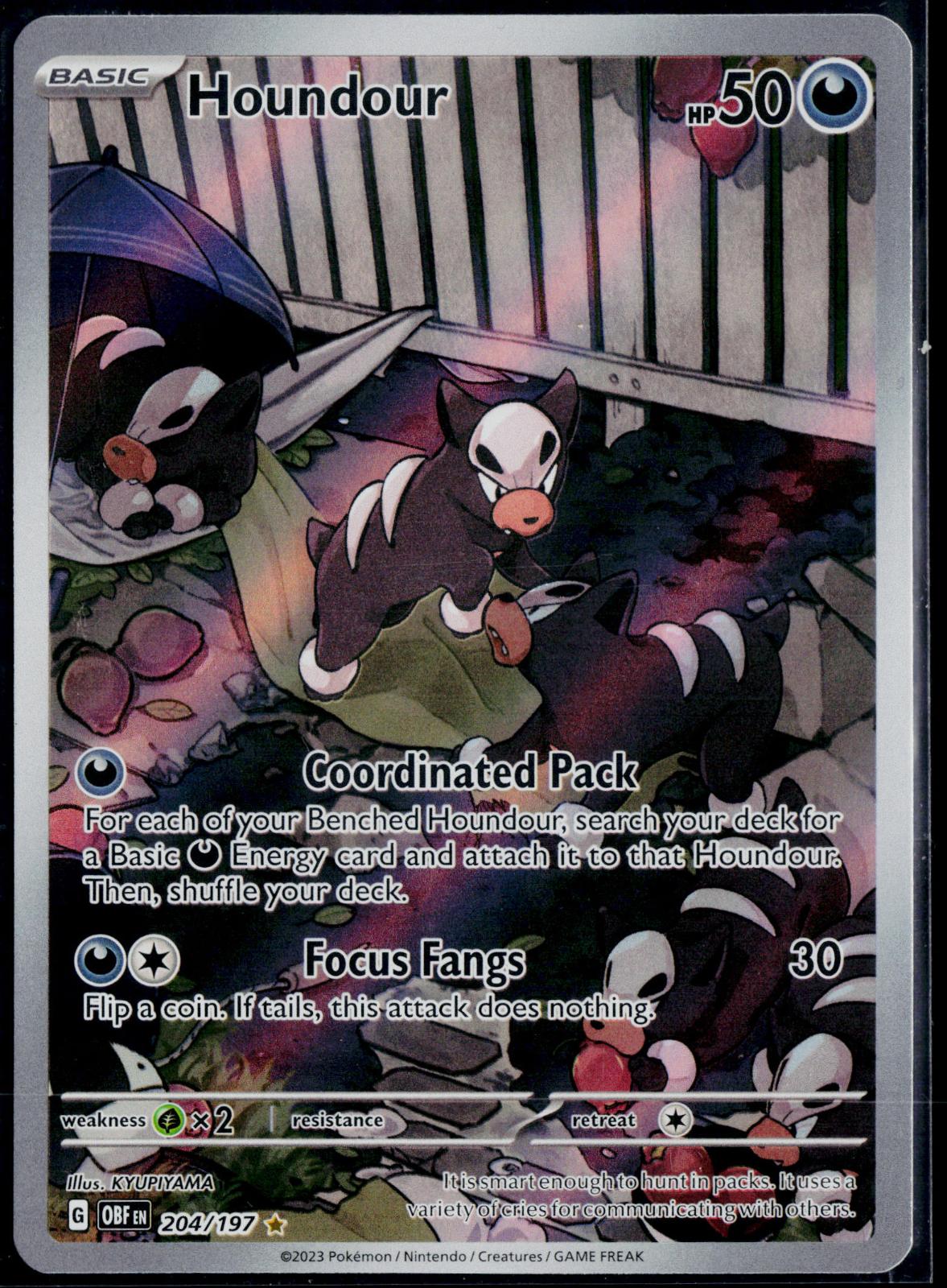 HOUNDOUR 204/197 POKEMON OBSIDIAN FLAMES ILLUSTRATION RARE NM