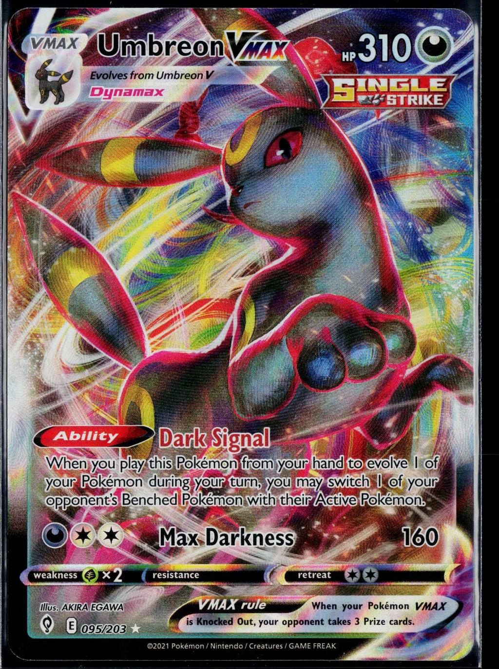 UMBREON VMAX 095/203 POKEMON EVOLVING SKIES HOLO VMAX RARE NM