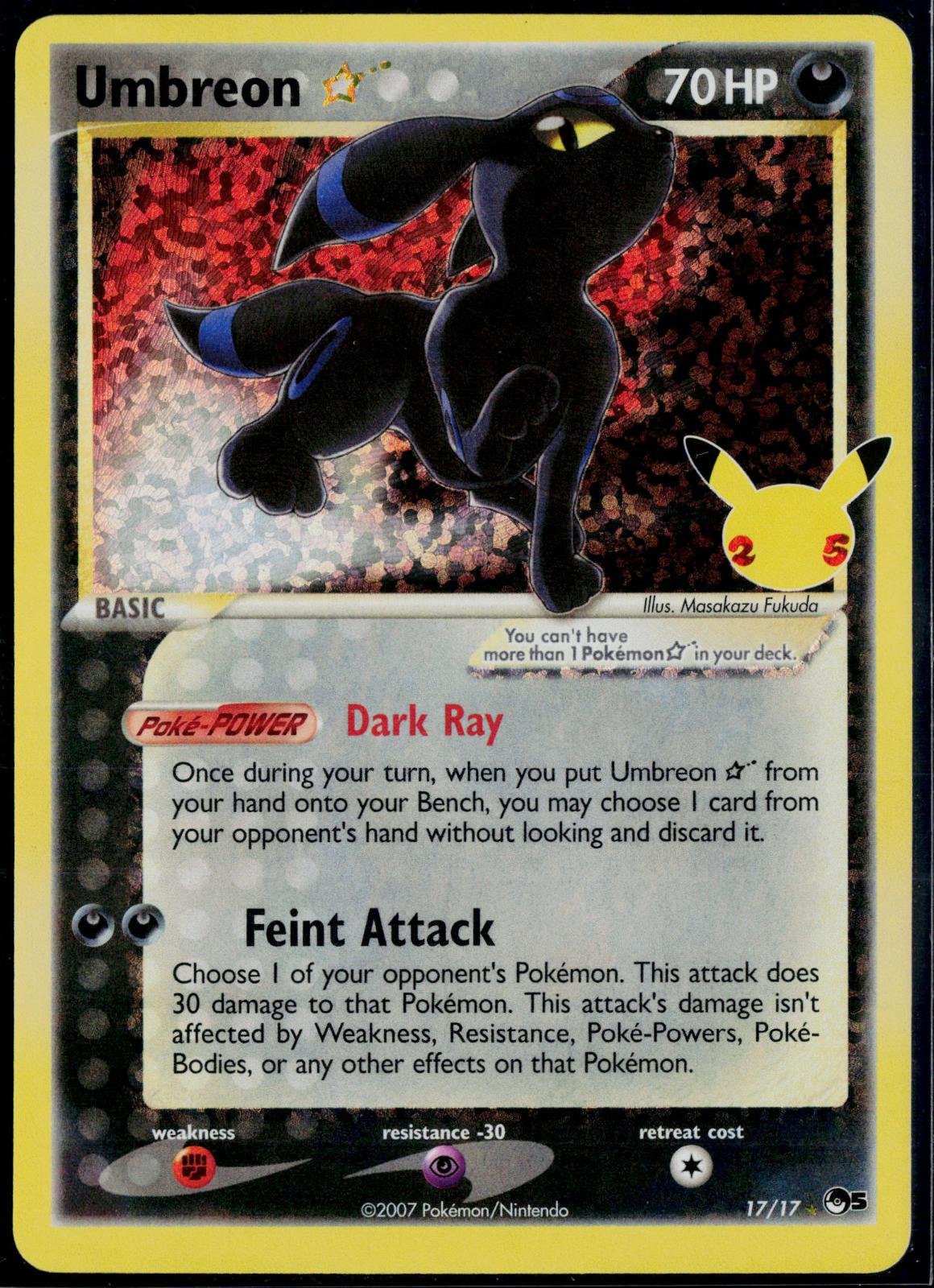 UMBREON STAR 17/17 POKEMON CELEBRATIONS: CLASSIC COLLECTION HOLO NM/LP