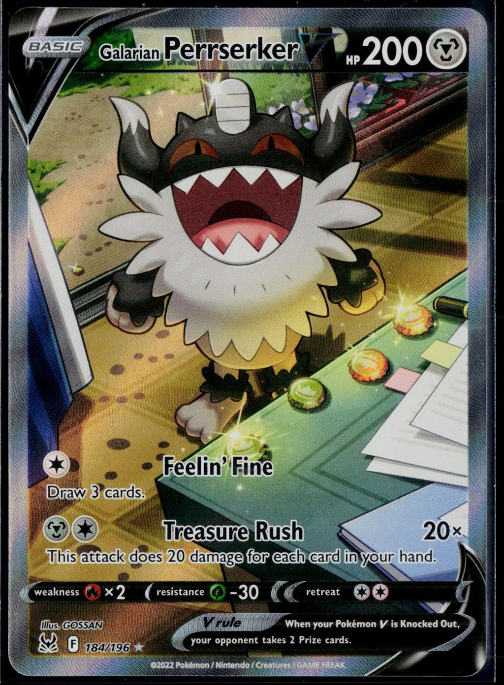 GALARIAN PERRSERKER V 184/196 POKEMON LOST ORIGIN ULTRA RARE HOLO NM