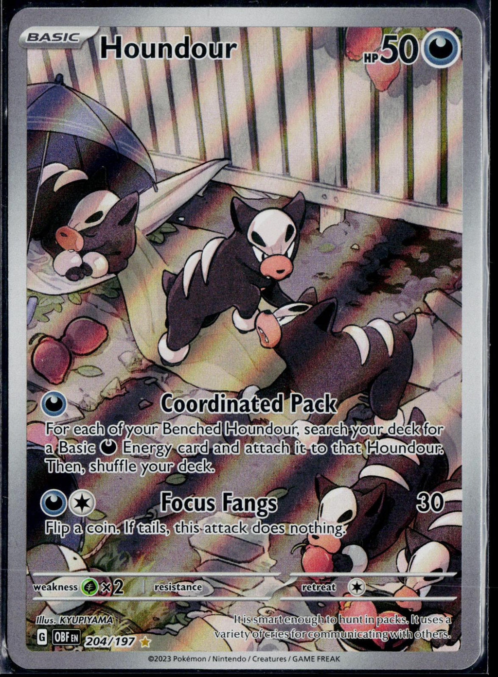 HOUNDOUR 204/197 POKEMON OBSIDIAN FLAMES ILLUSTRATION RARE NM
