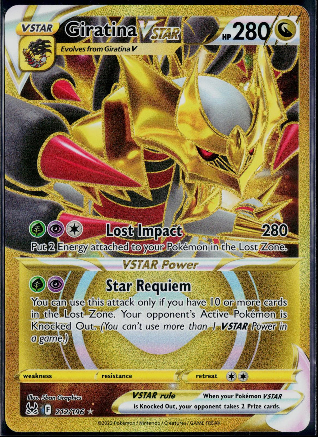 GIRATINA VSTAR 212/196 🐬 POKEMON LOST ORIGIN SEC ☀️ HOLO NM/M 🌴