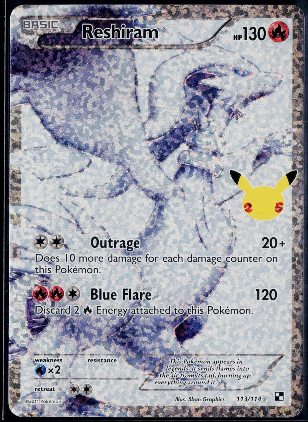 RESHIRAM 113/114 POKEMON CELEBRATIONS: CLASSIC COLLECTION HOLO NM