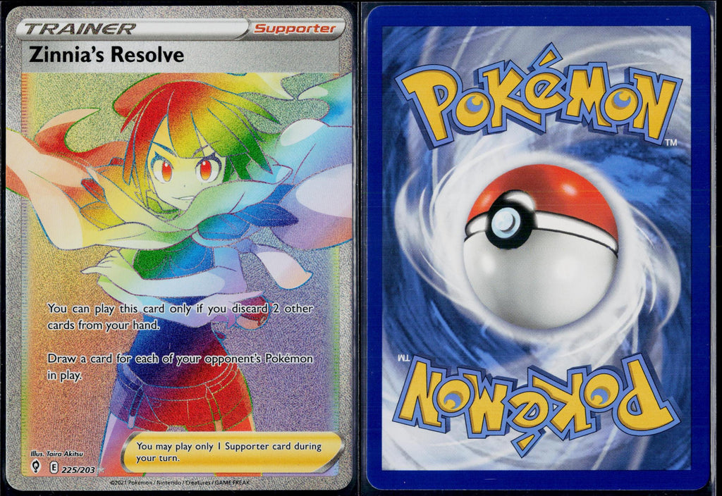 ZINNIA'S RESOLVE 225/203 POKEMON EVOLVING SKIES RAINBOW RARE HOLO NM