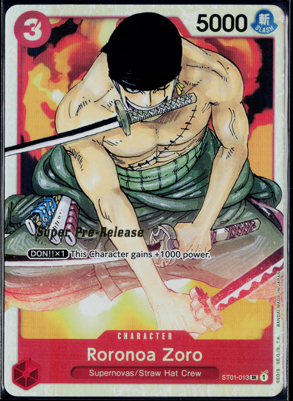 RORONOA ZORO ST01-013 ONE PIECE SUPER PRE-RELEASE NM