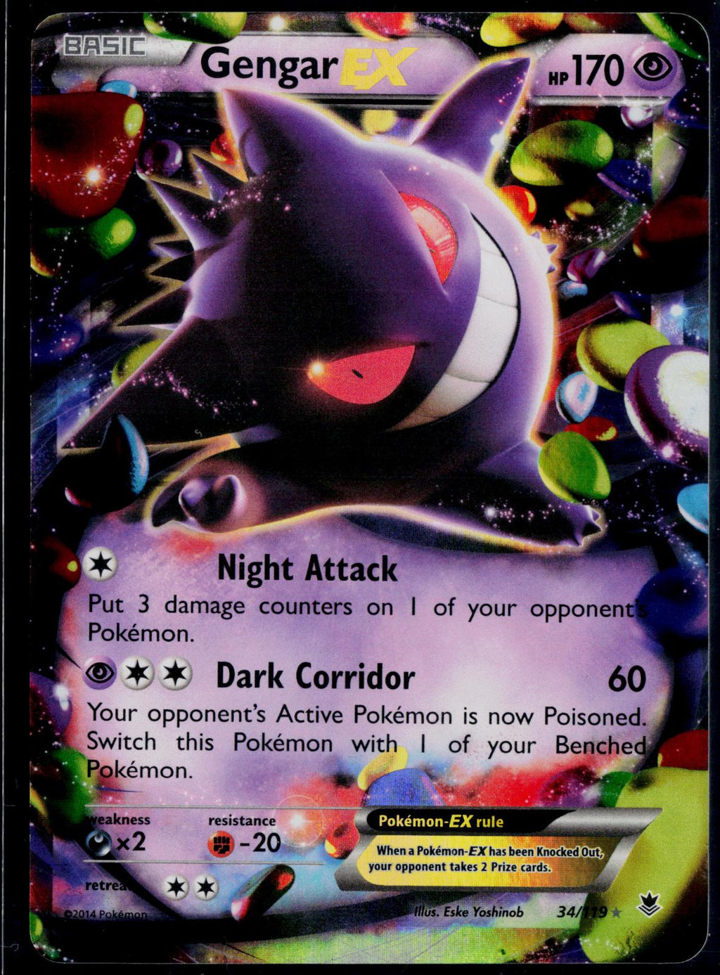 GENGAR EX 34/119 POKEMON PHANTOM FORCES HOLO EX RARE NM