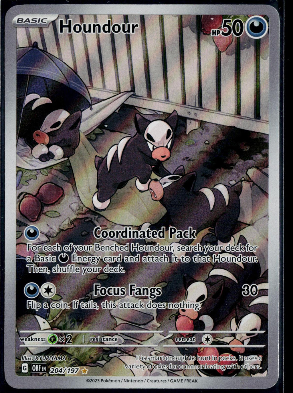 HOUNDOUR 204/197 POKEMON OBSIDIAN FLAMES ILLUSTRATION RARE NM