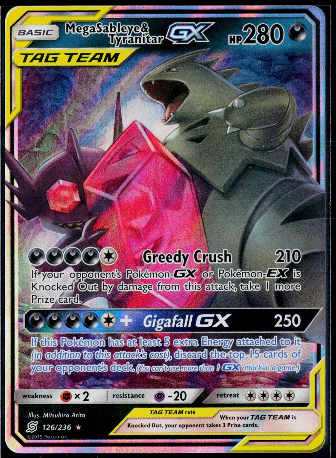 MEGA SABLEYE & TYRANITAR GX 126/236 POKEMON UNIFIED MINDS HOLO GX RARE NM
