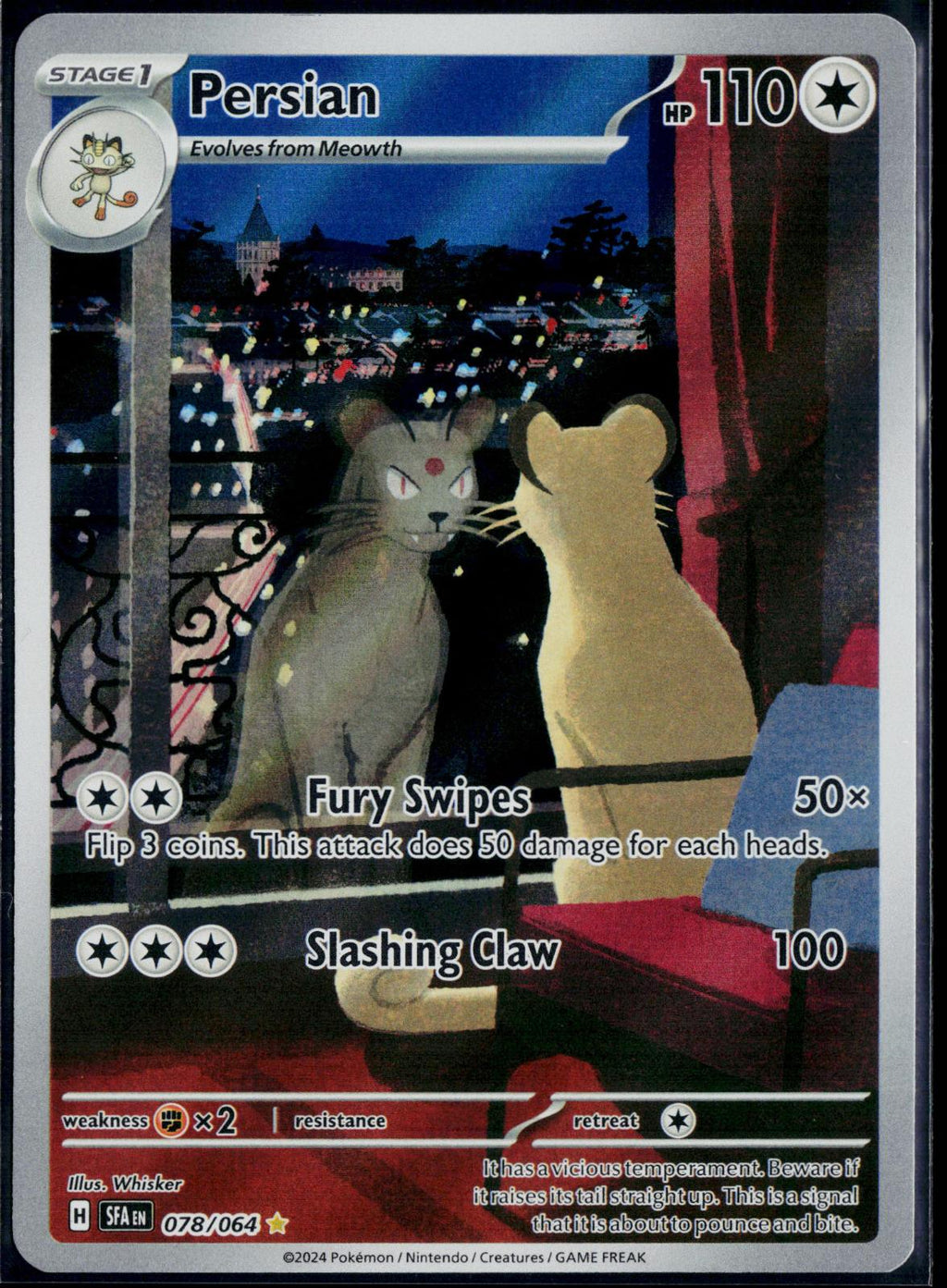 PERSIAN 078/064 POKEMON SHROUDED FABLE ILLUSTRATION RARE HOLO NM