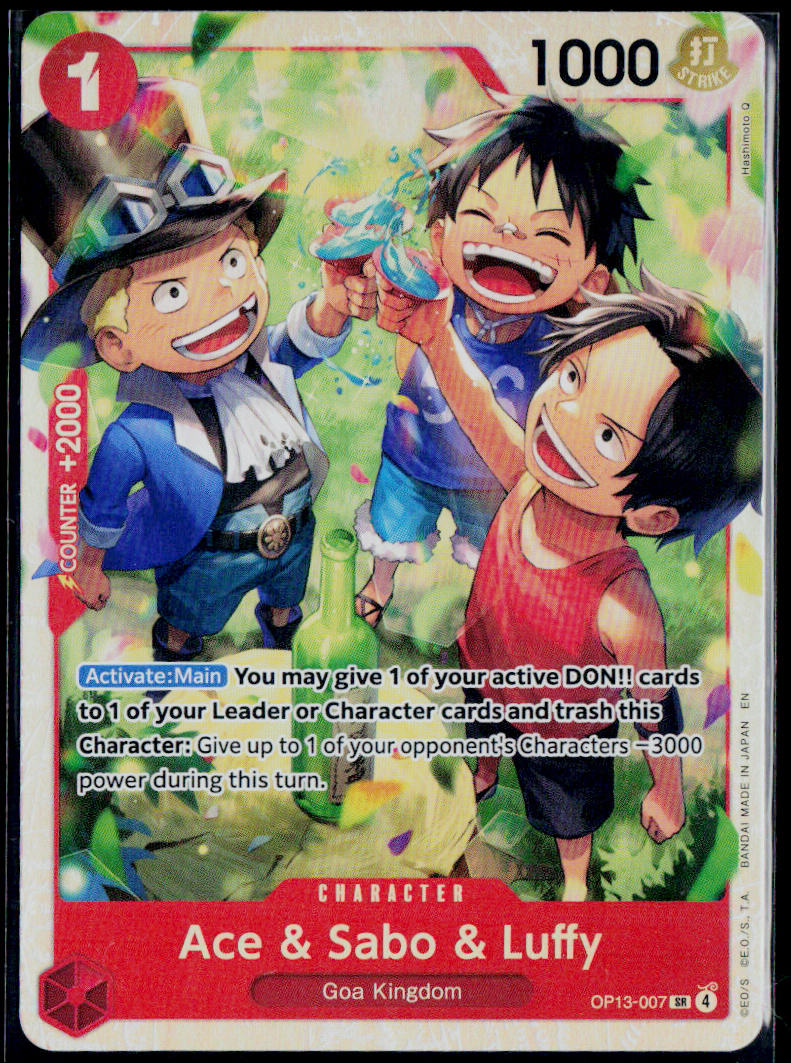 ACE & SABO & LUFFY OP13-007 ONE PIECE CARRYING ON HIS WILL SR NM