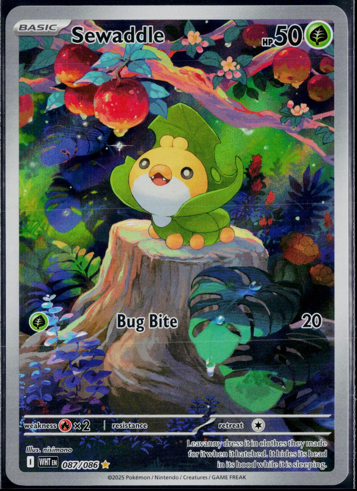 SEWADDLE 087/086 POKEMON WHITE FLARE ILLUSTRATION RARE HOLO NM