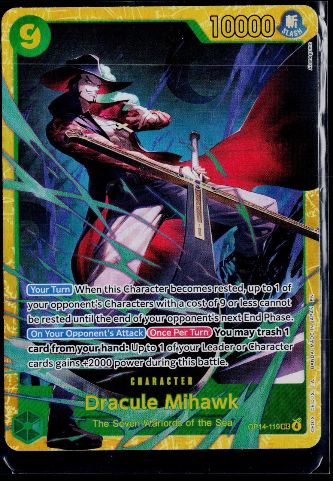DRACULE MIHAWK OP14-119 ONE PIECE THE AZURE SEA'S SEVEN SEC FOIL NM