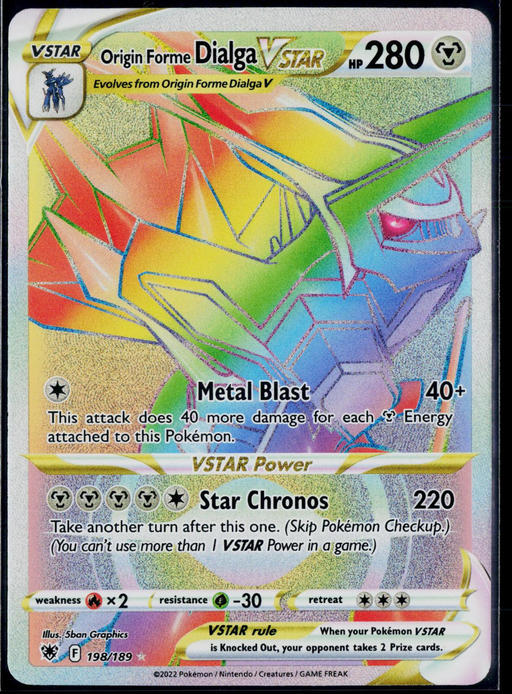 ORIGIN FORME DIALGA VSTAR 198/189 POKEMON ASTRAL RADIANCE RAINBOW RARE HOLO NM