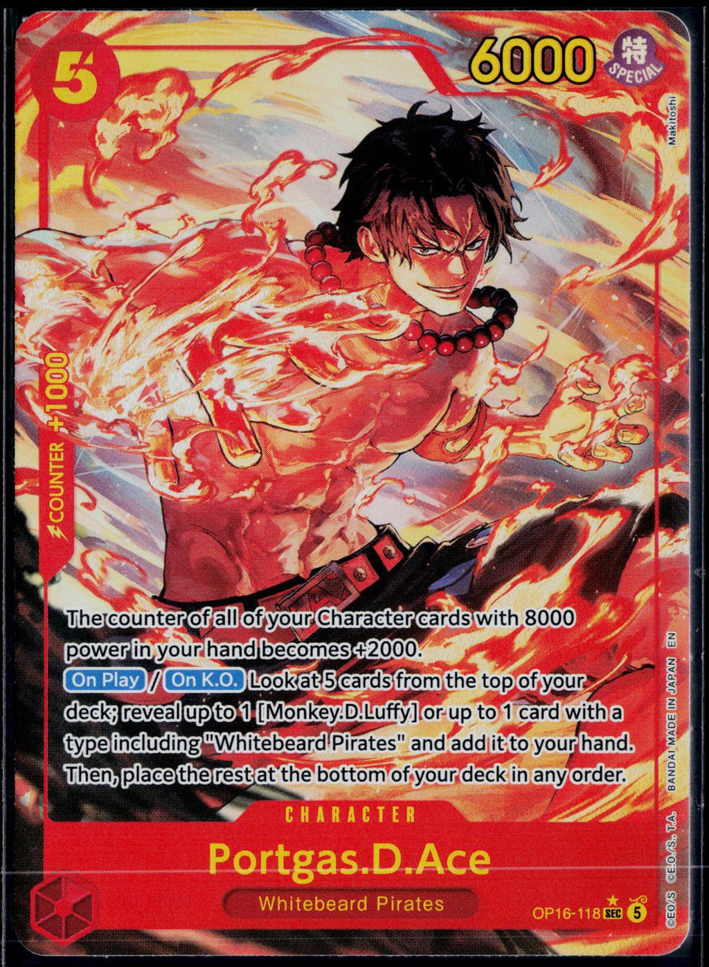 PORTGAS.D.ACE (ALTERNATE ART) OP16-118 ONE PIECE THE TIME OF BATTLE FOIL NM