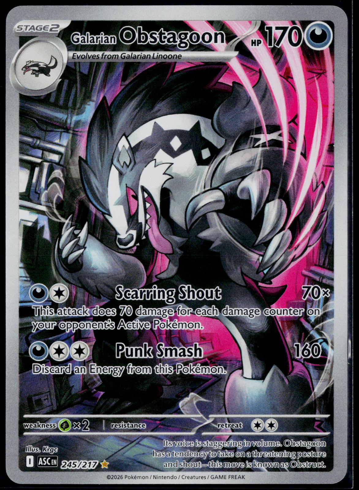 GALARIAN OBSTAGOON 245/217 POKEMON ME: ASCENDED HEROES ILLUSTRATION RARE NM