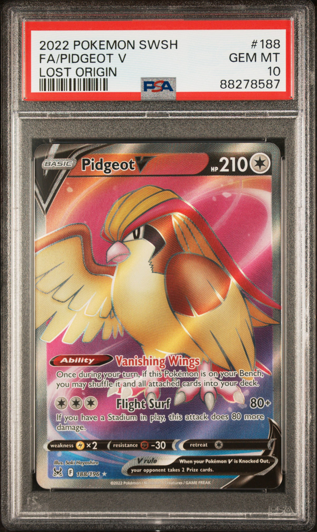 PIDGEOT V 188/196 PSA 10 POKEMON LOST ORIGIN