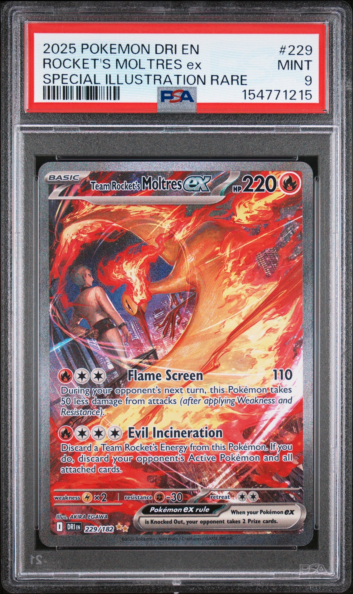 TEAM ROCKET'S MOLTRES EX 229/182 PSA 9 POKEMON SPECIAL ILLUSTRATION RARE