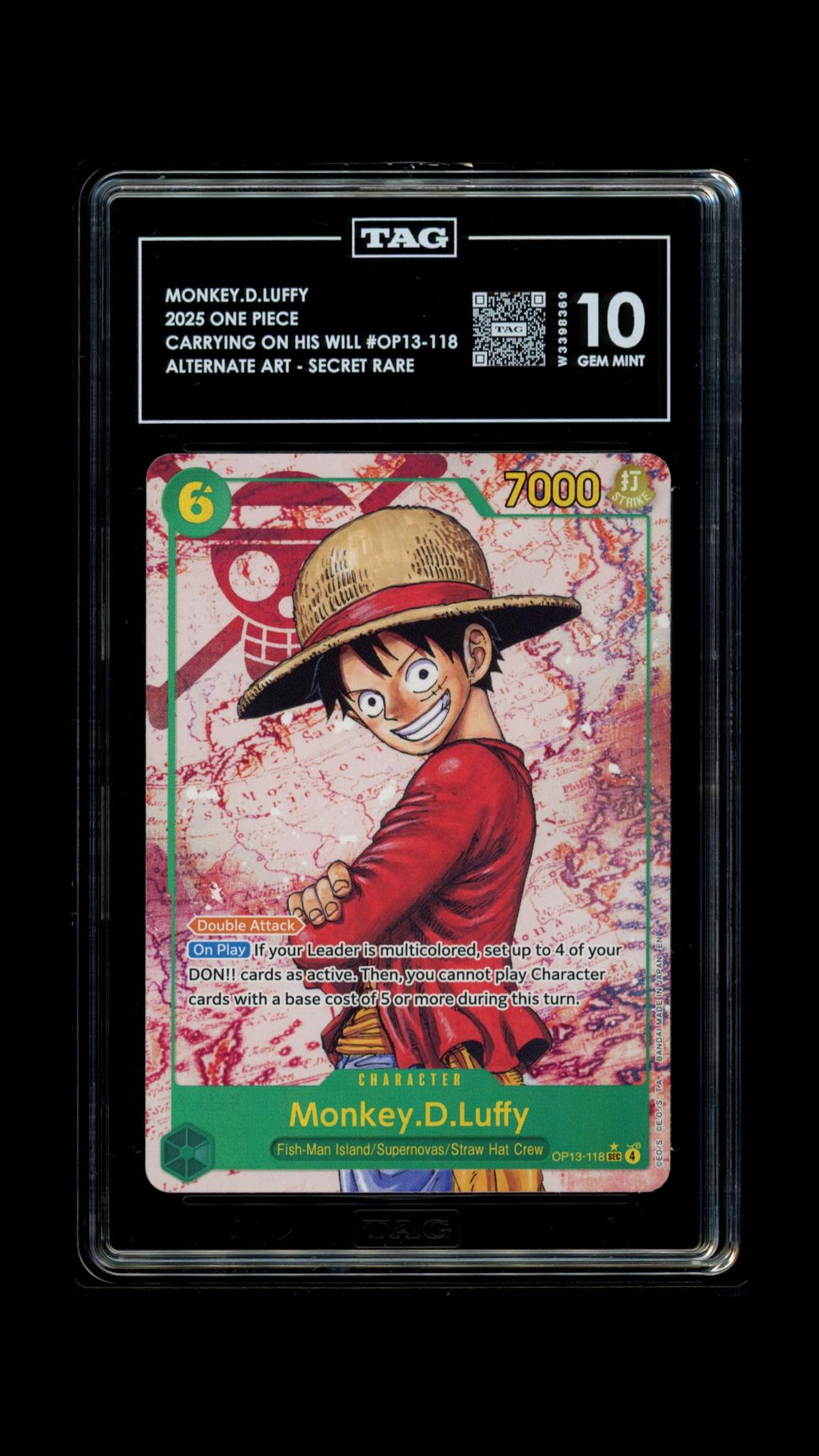 MONKEY.D.LUFFY OP13-118 TAG 10 ONE PIECE ALTERNATE ART SECRET RARE