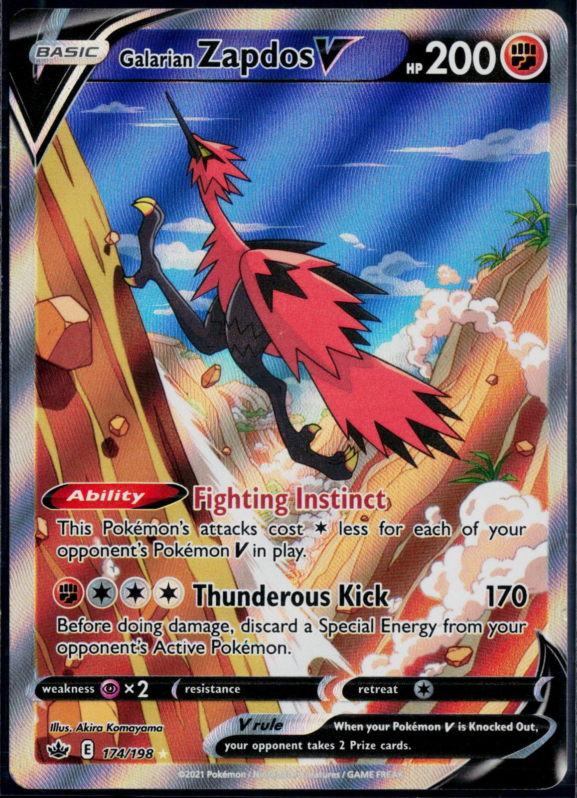 GALARIAN ZAPDOS V 174/198 POKEMON CHILLING REIGN ULTRA RARE HOLO NM