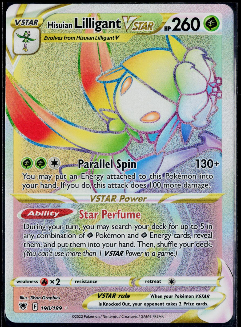 HISUIAN LILLIGANT VSTAR 190/189 POKEMON ASTRAL RADIANCE RAINBOW RARE HOLO NM