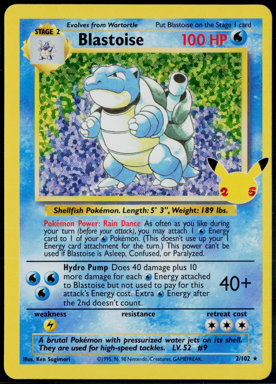 BLASTOISE 2/102 POKEMON CELEBRATIONS: CLASSIC COLLECTION HOLO NM