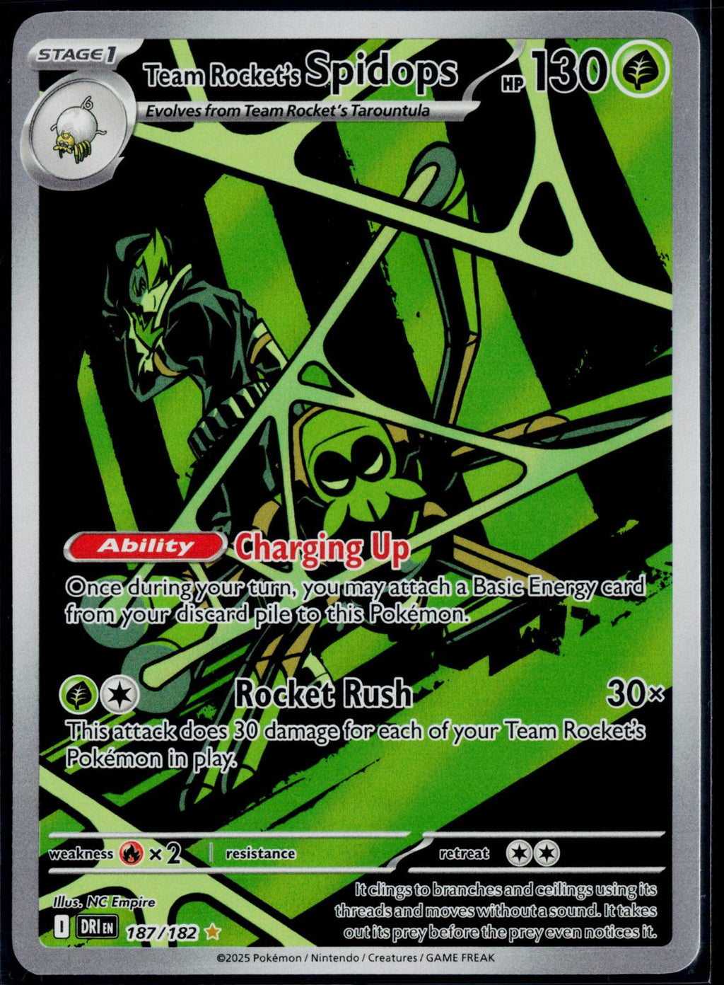 TEAM ROCKET'S SPIDOPS 187/182 POKEMON DESTINED RIVALS ILLUSTRATION RARE NM