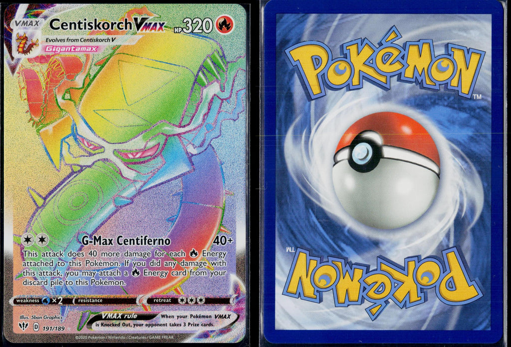 CENTISKORCH VMAX 191/189 POKEMON DARKNESS ABLAZE RAINBOW RARE HOLO NM