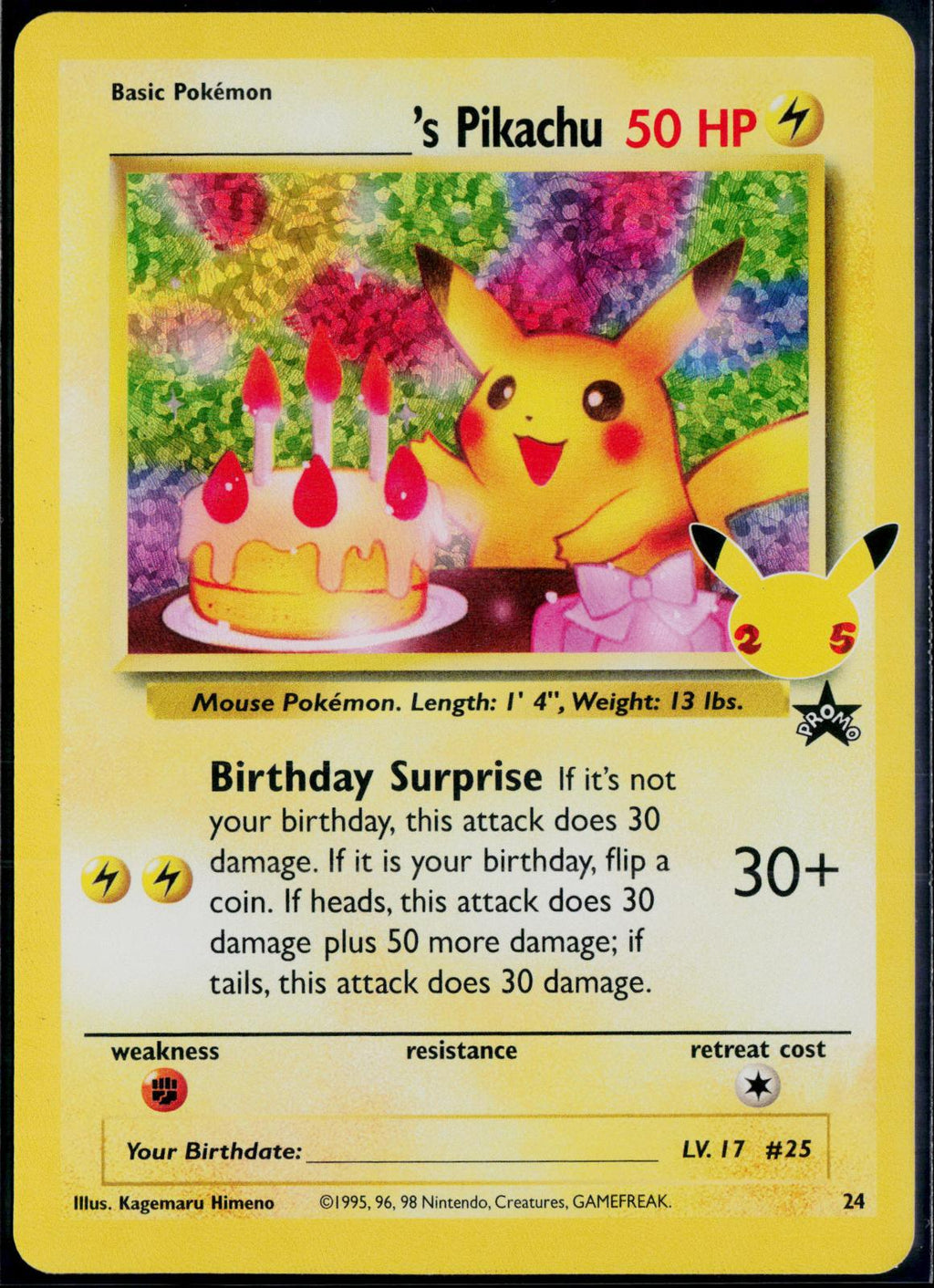 _____'S PIKACHU 24 POKEMON CELEBRATIONS: CLASSIC COLLECTION HOLO NM
