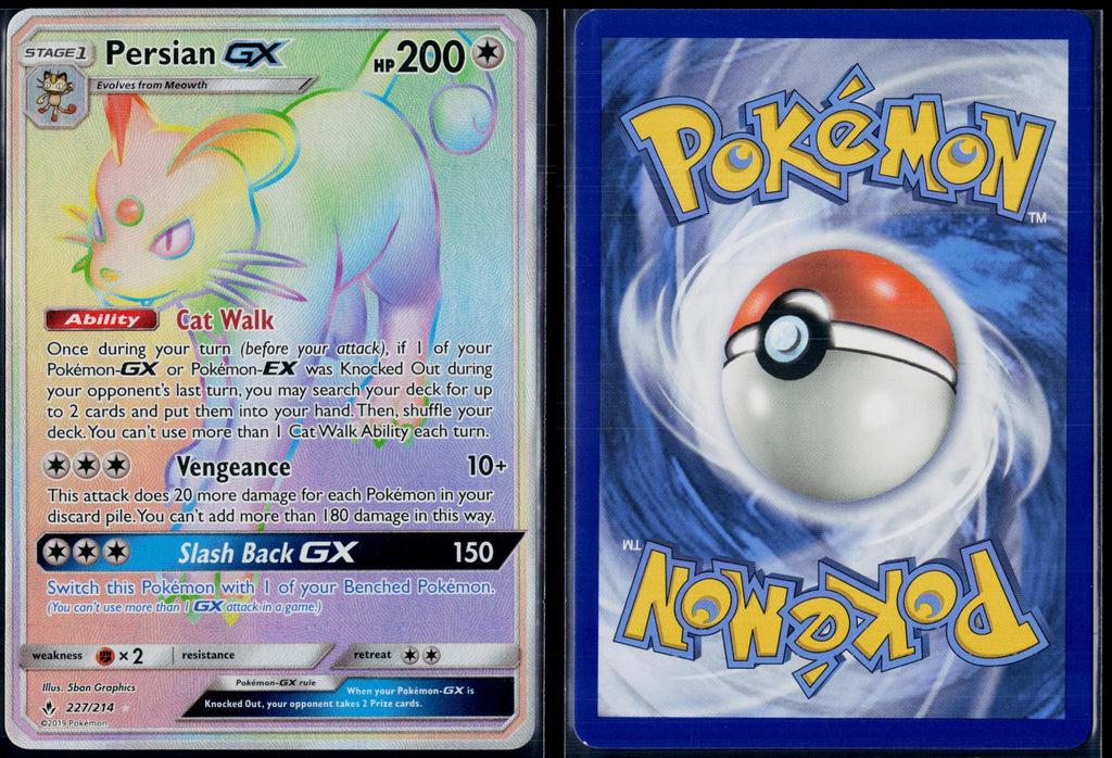 PERSIAN GX 227/214 POKEMON UNBROKEN BONDS RAINBOW RARE HOLO NM