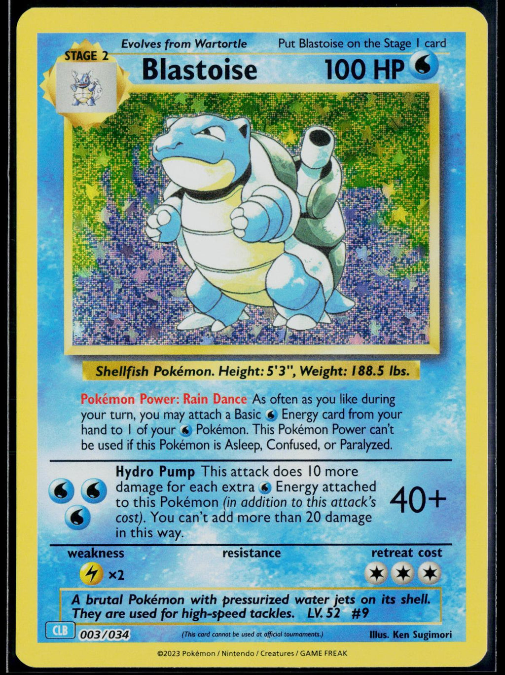 BLASTOISE 003/034 POKEMON TRADING CARD GAME CLASSIC HOLO CLASSIC COLLECTION NM