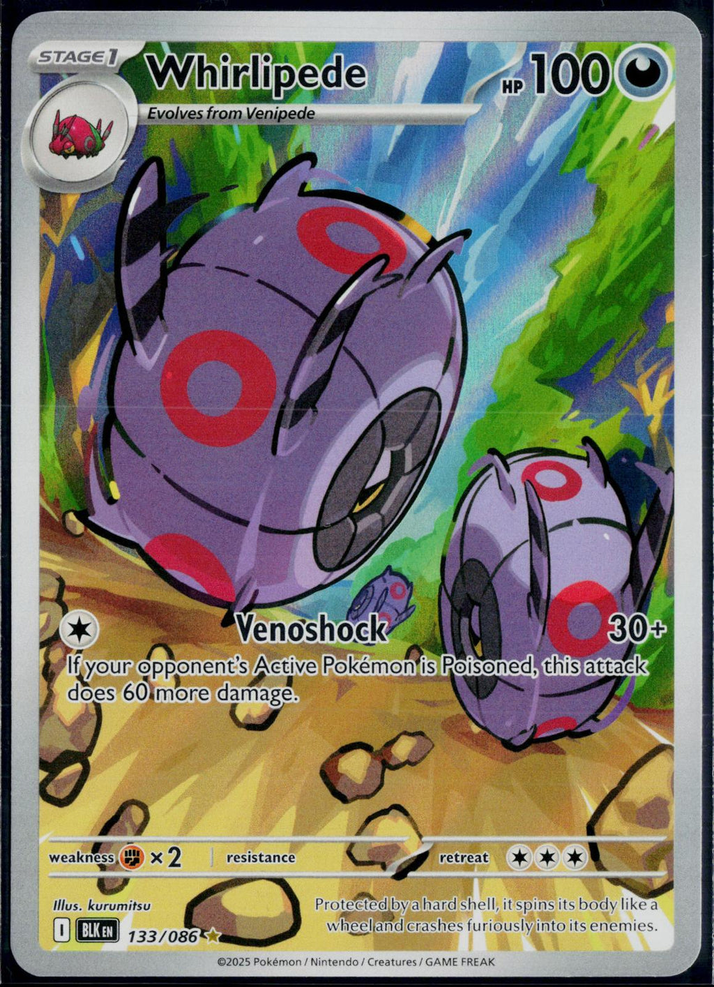 WHIRLIPEDE 133/086 POKEMON BLACK BOLT HOLO ILLUSTRATION RARE NM