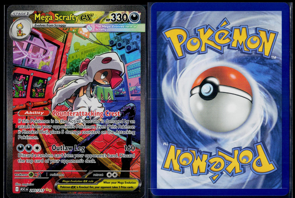 MEGA SCRAFTY EX 285/217 POKEMON ASCENDED HEROES HOLO NM