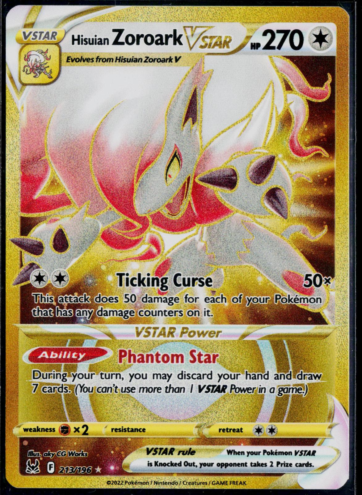 HISUIAN ZOROARK VSTAR 213/196 POKEMON LOST ORIGIN SEC HOLO NM