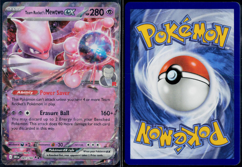 TEAM ROCKET'S MEWTWO EX 081/182 POKEMON DESTINED RIVALS DOUBLE RARE HOLO NM