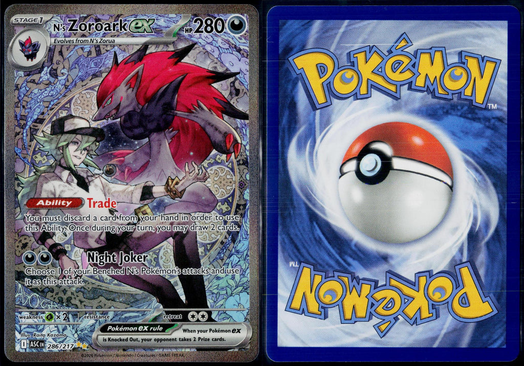 N'S ZOROARK EX 286/217 POKEMON ASCENDED HEROES SPECIAL ILLUSTRATION RARE HOLO NM